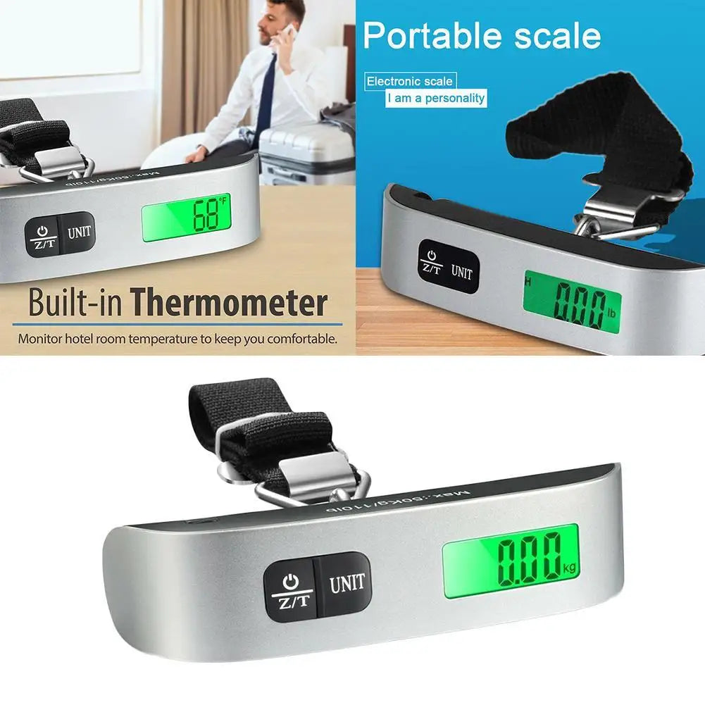 Poggyászmérleg 110 font 50 kg-os digitális kézi, hordozható, függő poggyászmérleg utazó bőrönd súlymérleghez