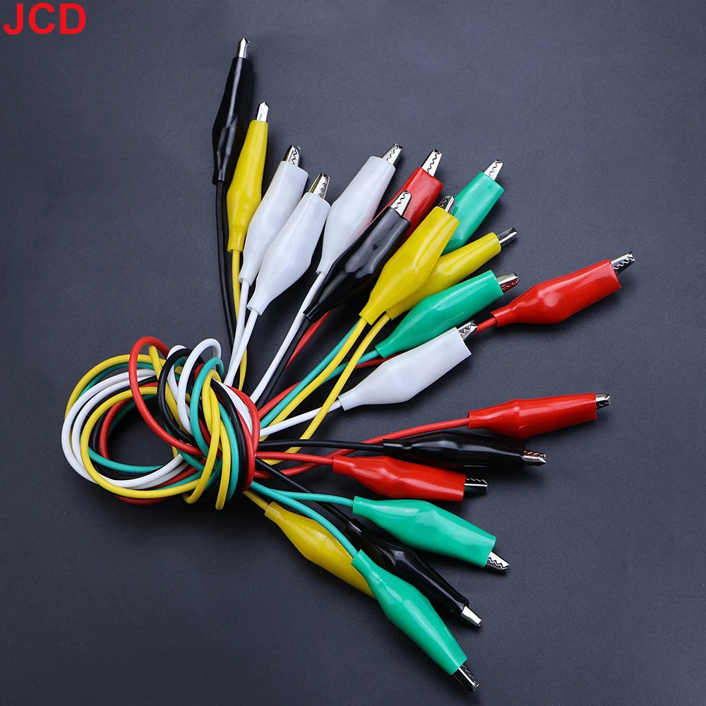 JCD 10 db-os krokodilcsipeszek elektromos mérésekhez, 5 színű mérővezetékek mérőszondákkal, krokodil alakú jumperkábel krokodilcsipeszekkel
