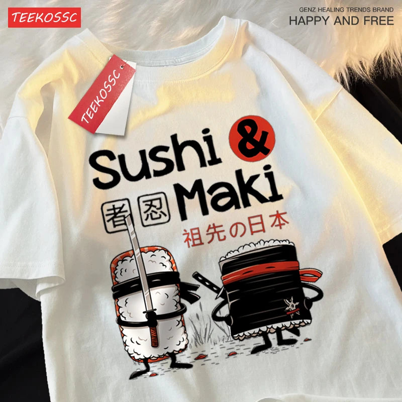 Theduc Sushi és Sushi Nyomtatás Férfi Női Póló Pamut