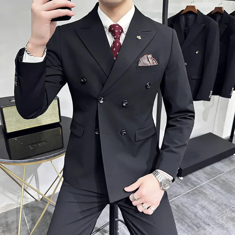 S-7XL (Zakett+Mellény+Nadrág) Divatos Butik Rácsos Formális Üzleti Férfi Öltöny 3 Részes Szett Vőlegényi Esküvői Ruha Kockás Öltöny Bemutató Színpadra