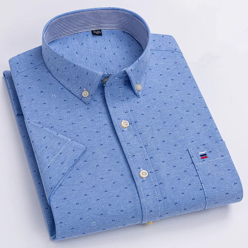 100% pamut férfi Oxford ing, rövid ujjú, nyári, kockás, csíkos, férfi ruházat, üzleti, normál szabású, túlméretezett ing, 7XL, 6XL