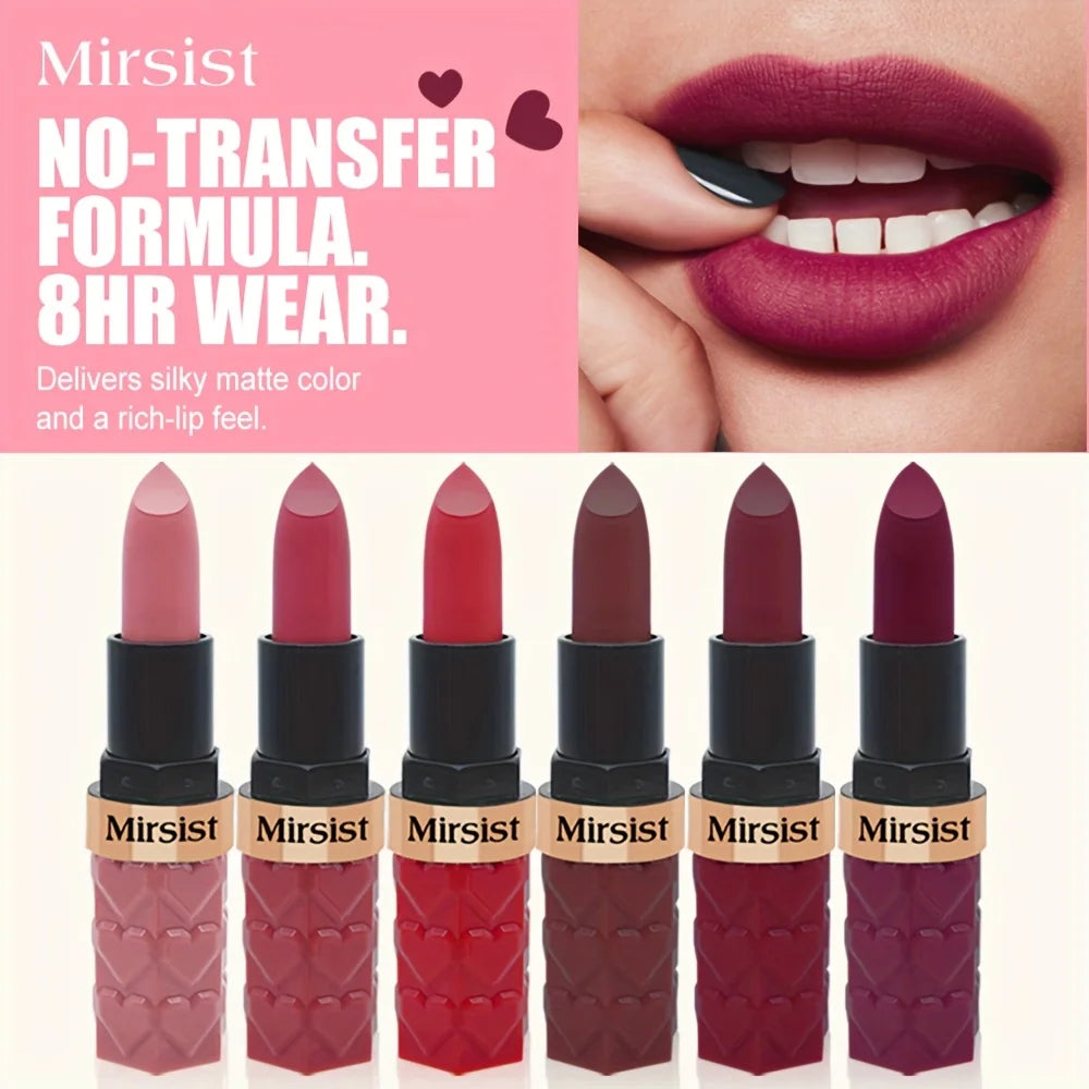 [Matt rúzs] 6 színű matt rúzs, könnyedésmentes, vízálló, tartós, nem fakuló rúzs, Love Lipstick
