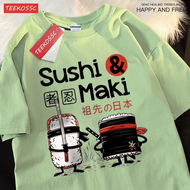 Theduc Sushi és Sushi Nyomtatás Férfi Női Póló Pamut