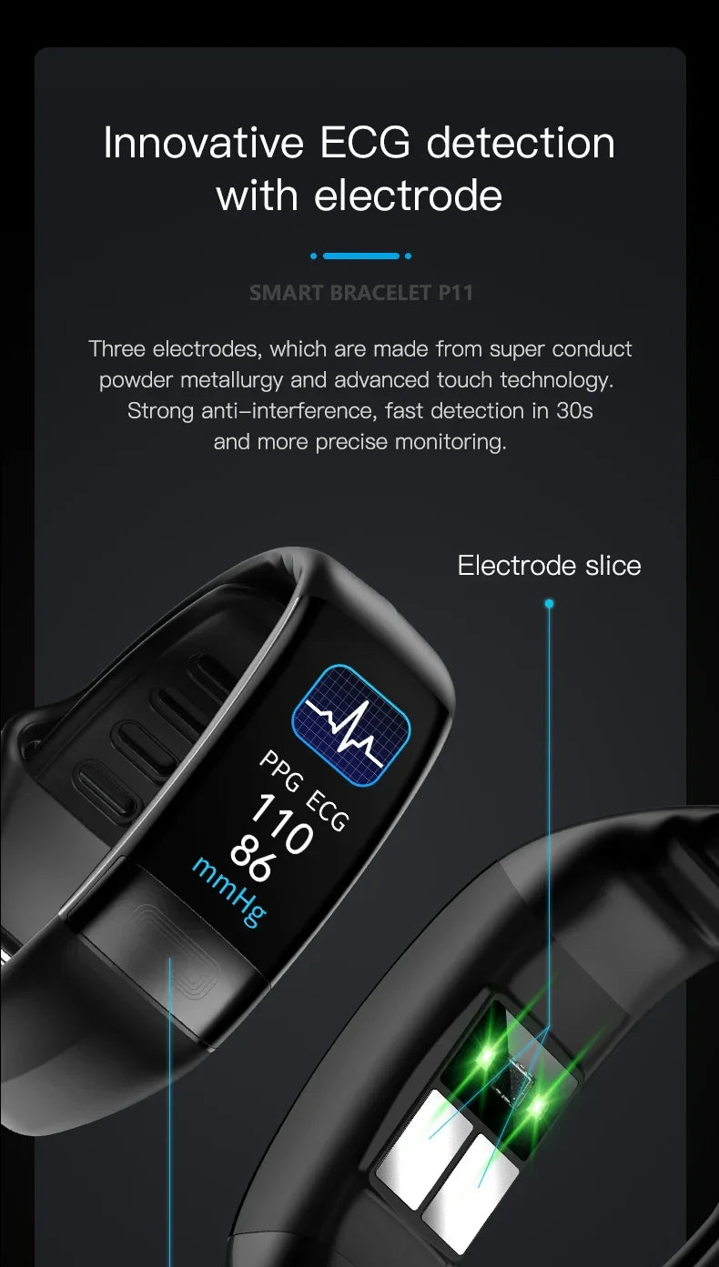 Smartwatch EKG intelligens csuklópánt vízálló P11 Plus intelligens karkötő aktivitáskövető vér oxigén intelligens karkötő fitnesz karkötő