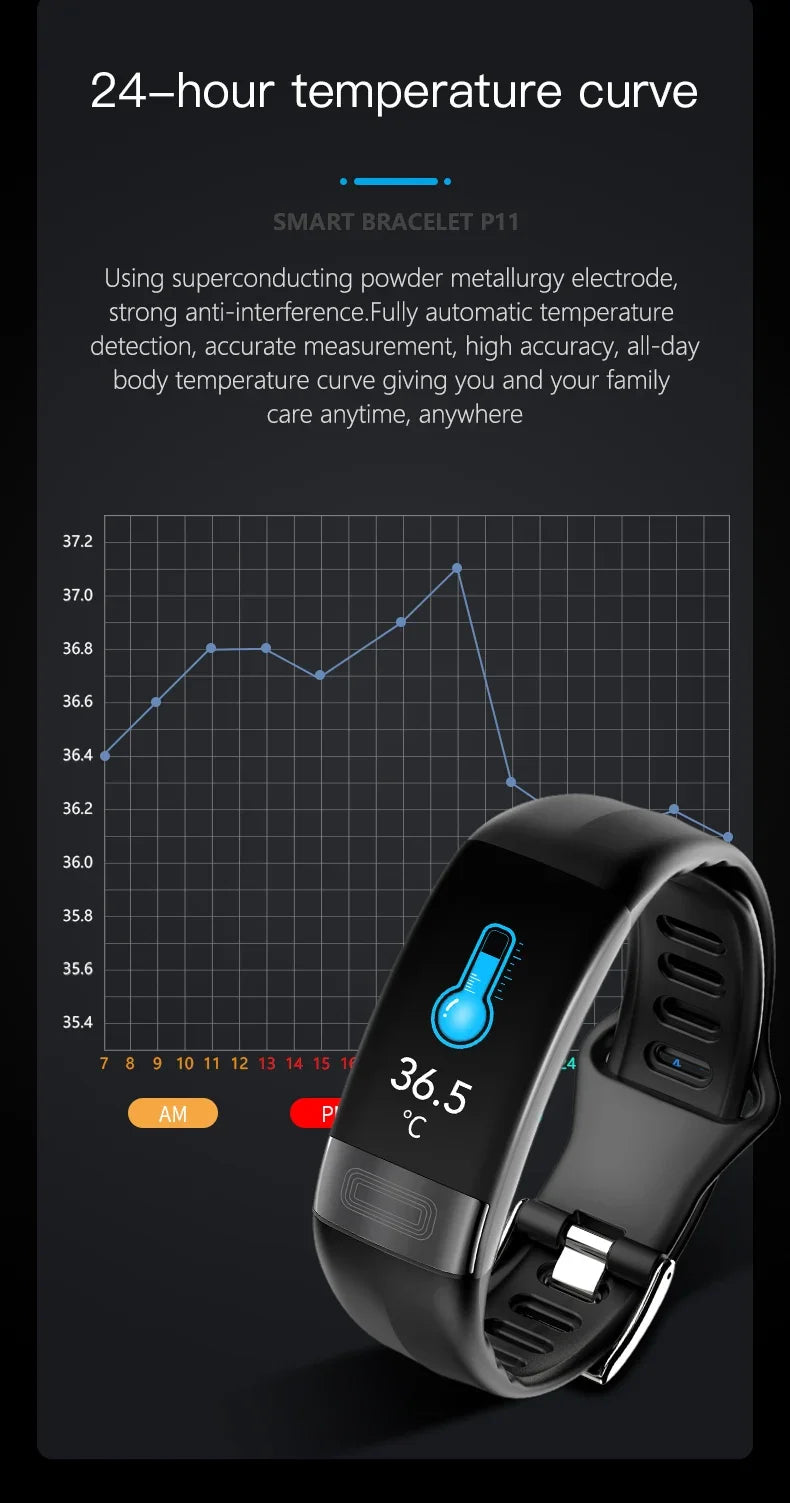 Smartwatch EKG intelligens csuklópánt vízálló P11 Plus intelligens karkötő aktivitáskövető vér oxigén intelligens karkötő fitnesz karkötő