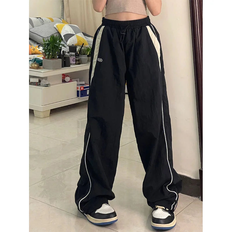 Női lezser, bő, cargo nadrág, húzózsinóros, utcai viselet, laza, túlméretezett, széles szárú, sport, vintage hip-hop, Y2K jogger nadrág