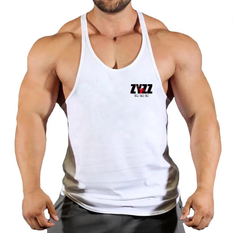 Férfi testépítő trikó, ujjatlan felső, fitnesz, pamut mintás