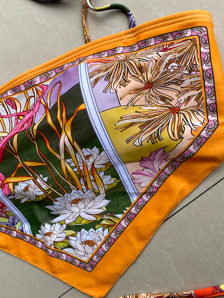 Nyomtatott Crop Top Bikini 2025 Női Bikinik Brazil Fürdőruha Női Fürdőruha Kétrészes Bikini Szett Magas Dekoltált Fürdőruha Úszás