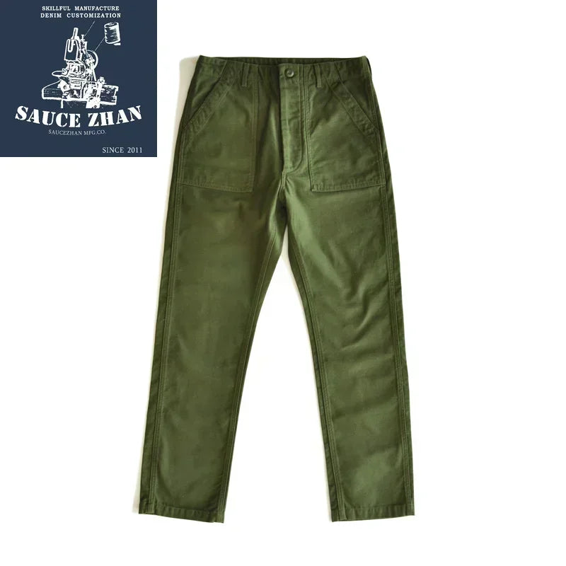 SauceZhan OG107 Utility  Katonai  Klasszikus Cargo Olive Férfi  Nadrág Szatén Pamut Egyenes Fazonú
