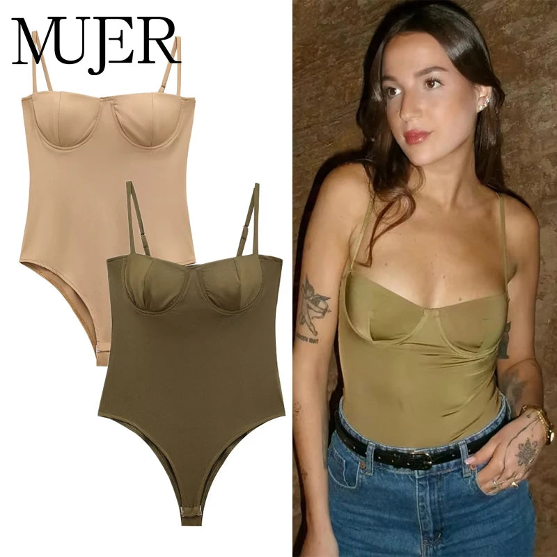MUJER Szexi szatén body Női Hát nélküli Bustier Top Női Szexi Ruhák Fehérnemű Bodyk Női Ujjatlan Női Top Body