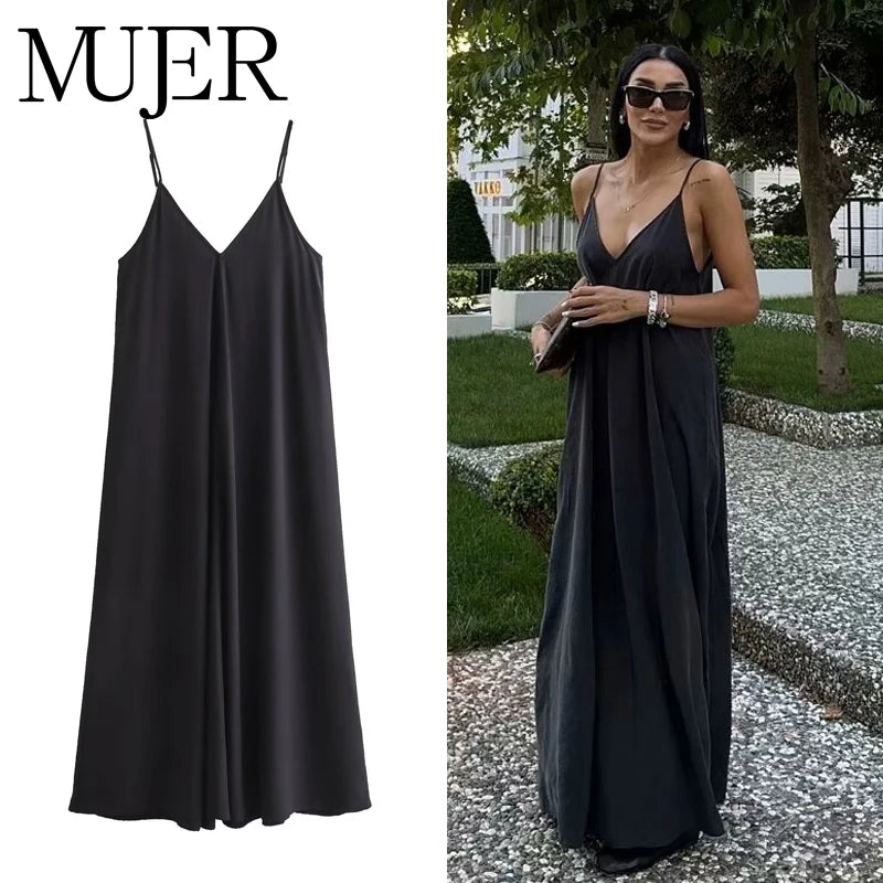 MUJER fekete, slip-on hosszú ruhák nőknek, piros drapézott nyári ruha, női 2025 szexi, hát nélküli maxi ruha, női nyári strandruhák