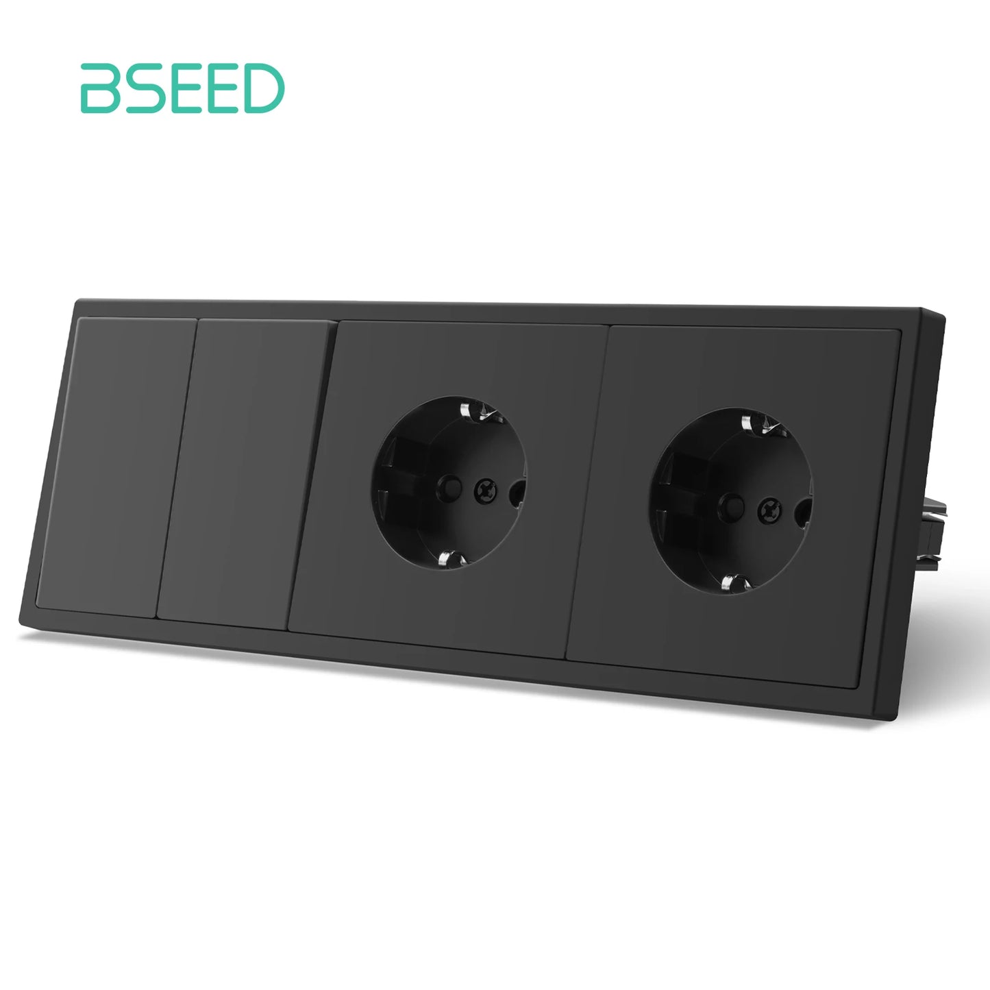 BSEED 1/2-es mechanikus gombos kapcsolók, 1 állású, EU fali aljzatok, USB tápcsatlakozókkal, műanyag panel, LED-ek nélkül, fekete sorozat