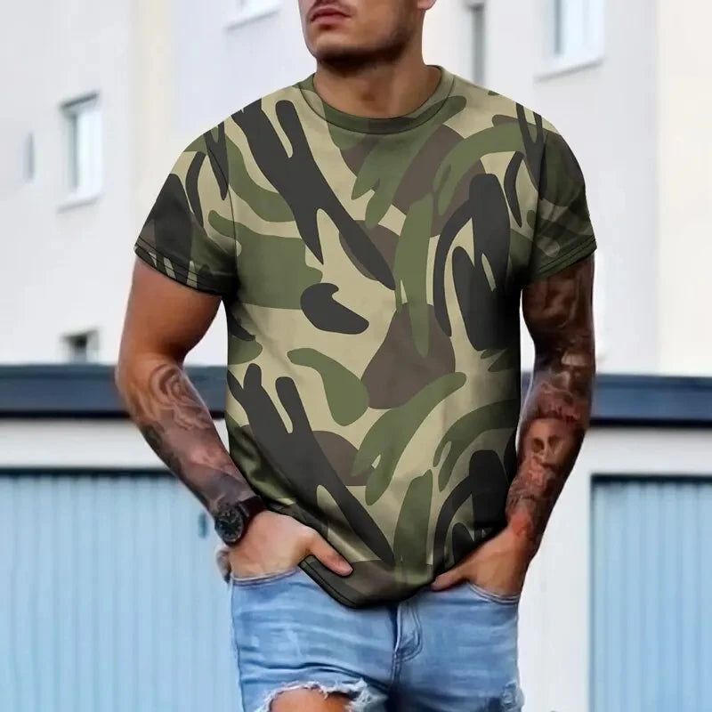 Férfi nyári álcázó mintás, erdei pólók, 4XL méretben