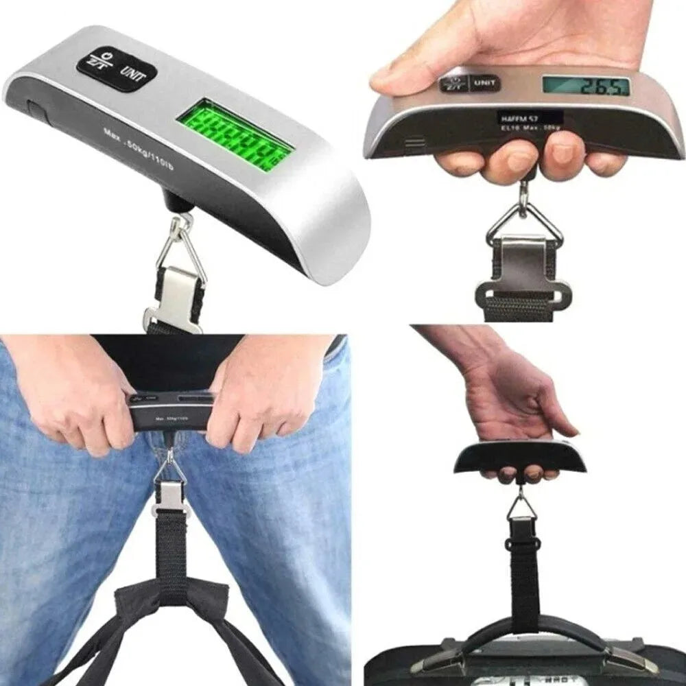 Poggyászmérleg 110 font 50 kg-os digitális kézi, hordozható, függő poggyászmérleg utazó bőrönd súlymérleghez