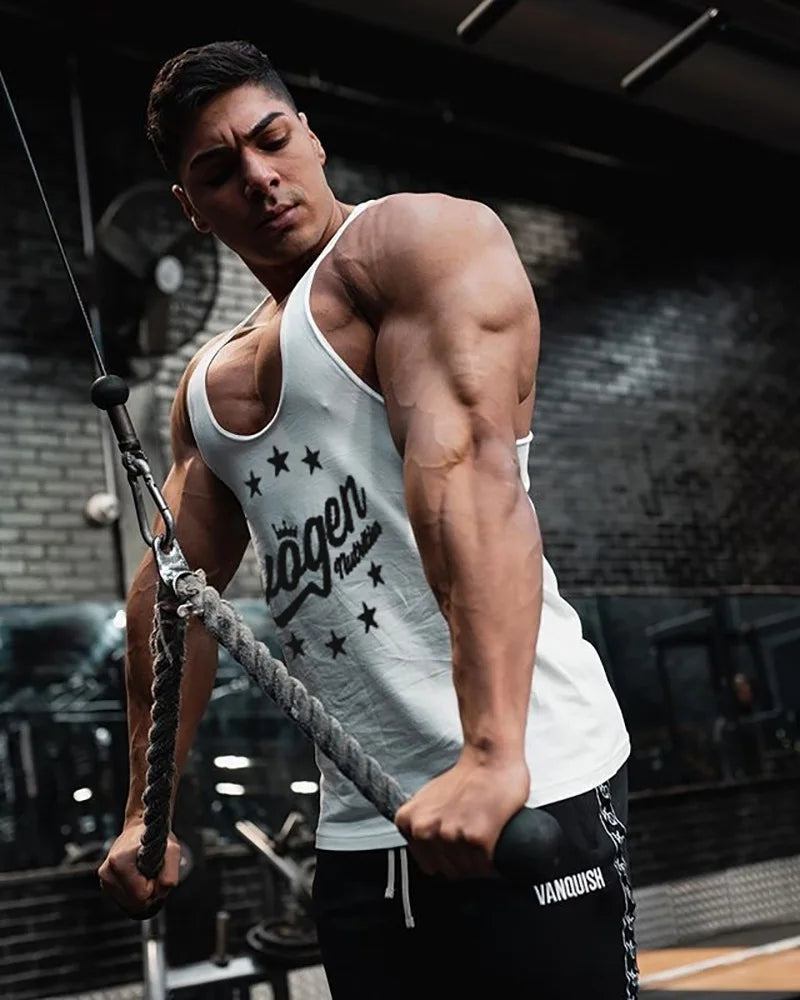 Muscle férfi sport trikó pamut edzőfelsők ujjatlan trikó férfi fitnesz