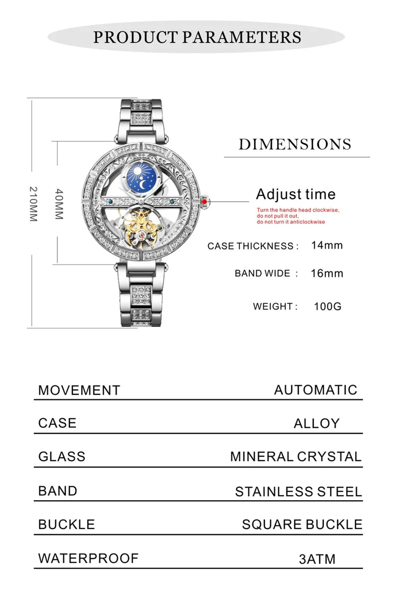 Női automata mechanikus karóra, csúcsmárkás luxus bőr vízálló órák, női csontváz Tourbillon óra, reloj mujer, új
