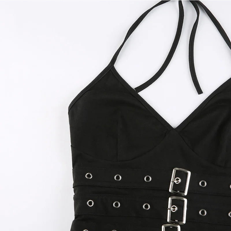 y2k Bandage Crop Top Fekete Hát nélküli Felső Fűzős Aranyos Party Strand Női Retro Alap Punk