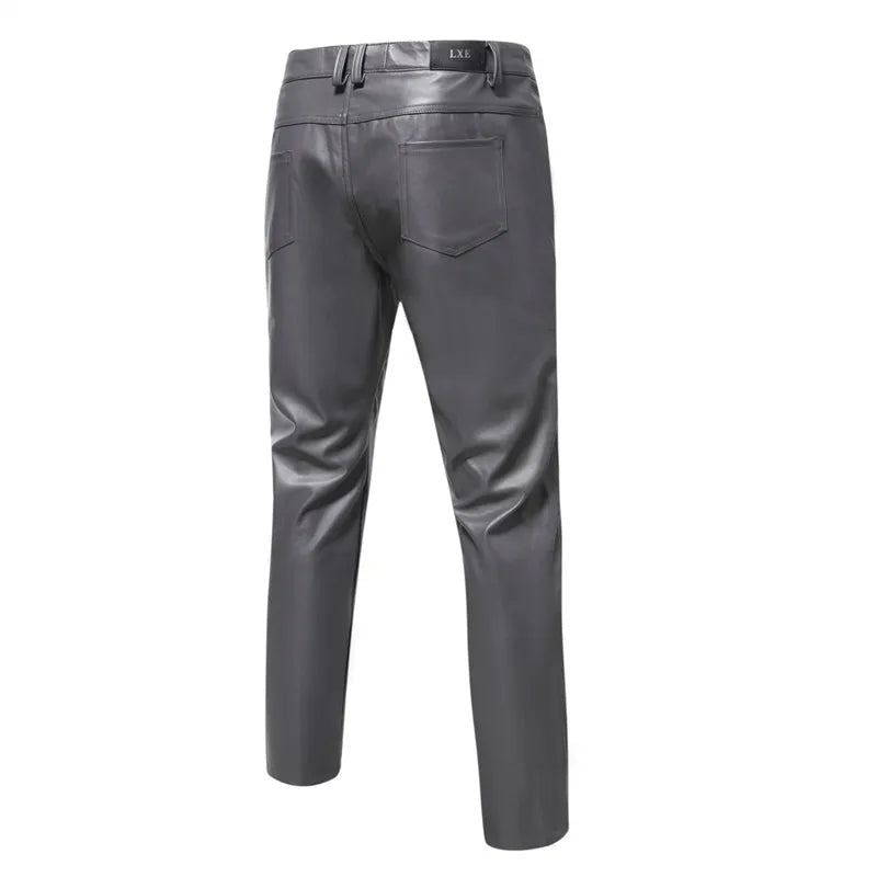 2026 új férfi bőr nadrágok divatos vékony PU nadrágok piros kék fekete szürke fehér pantalones hombre