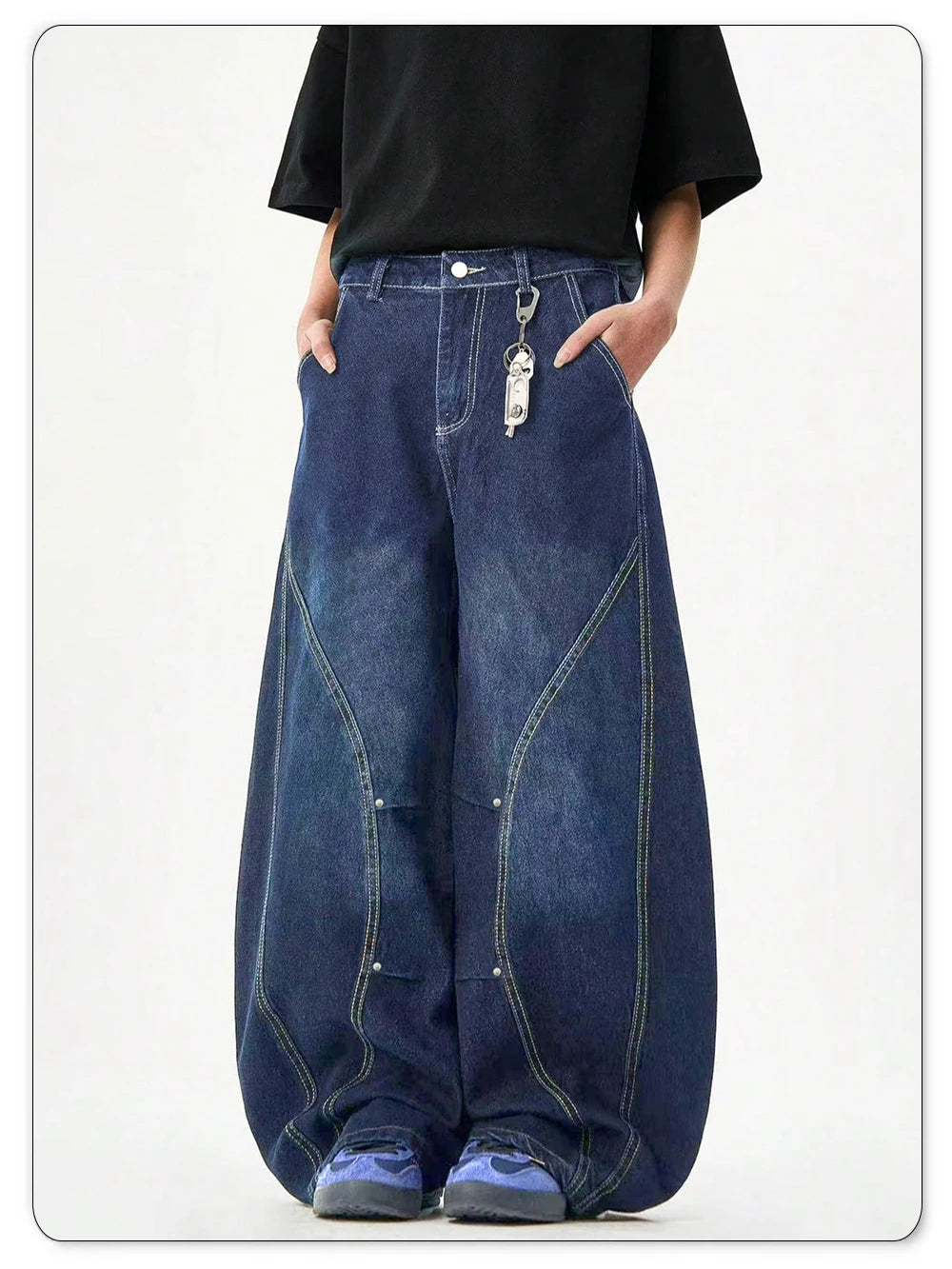 Férfi amerikai retro kék bő machete  farmer unisex bő, egyenes szárú