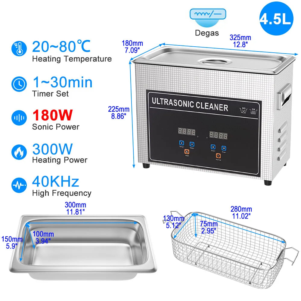 Ultrahangos fürdő 1L 3L 6L Ékszerekhez, szemüvegekhez, fogászati eszközökhöz, ipari ultrahangos tisztítógéphez, 2L 10L 30L Viniltisztítóhoz