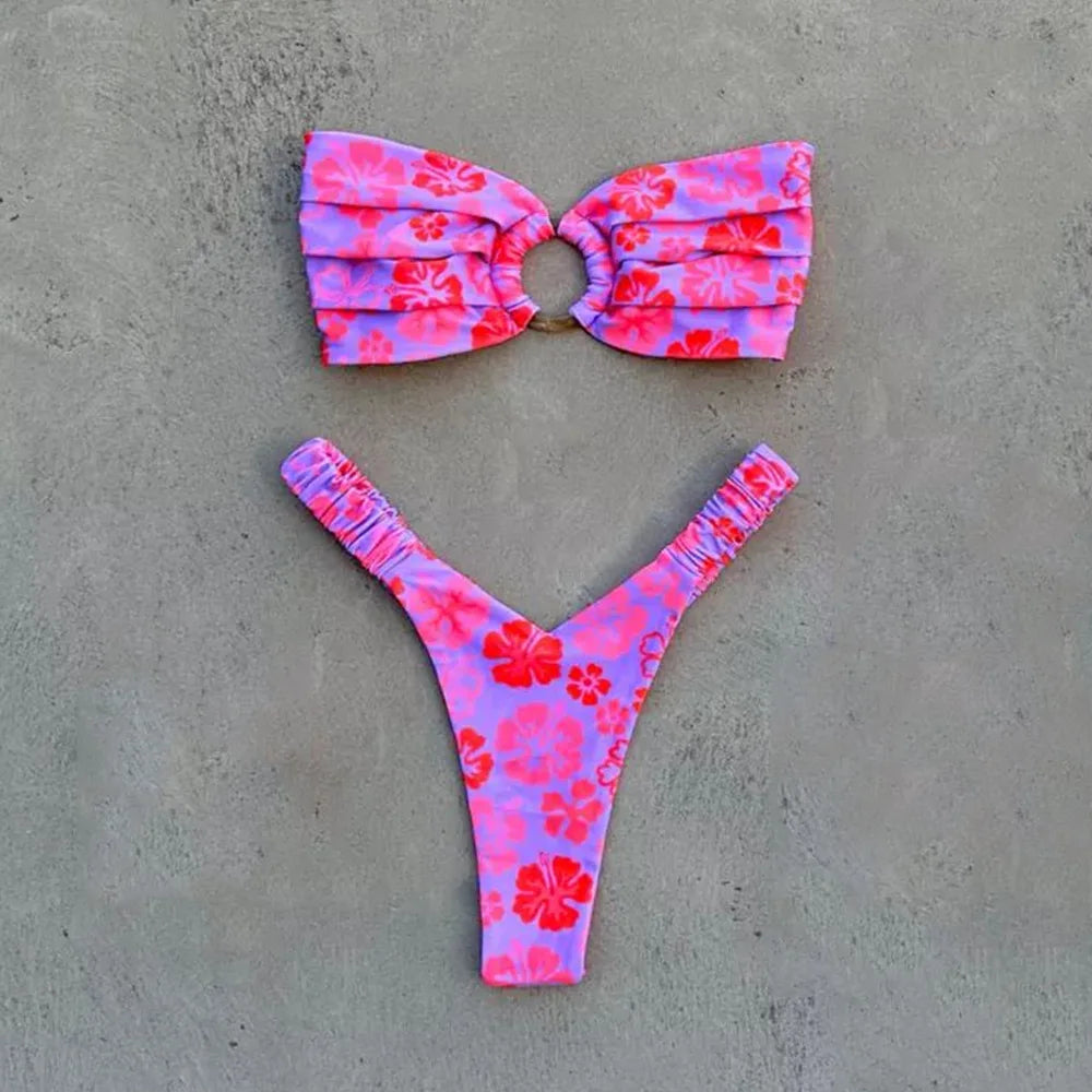 Micro Bikini Push Up Női Fürdőruhák 2026 Szexi Női Fürdőruha Brazil Bikini Szett tanga Biquini Fürdőruhák Nyomtatott Strandruha
