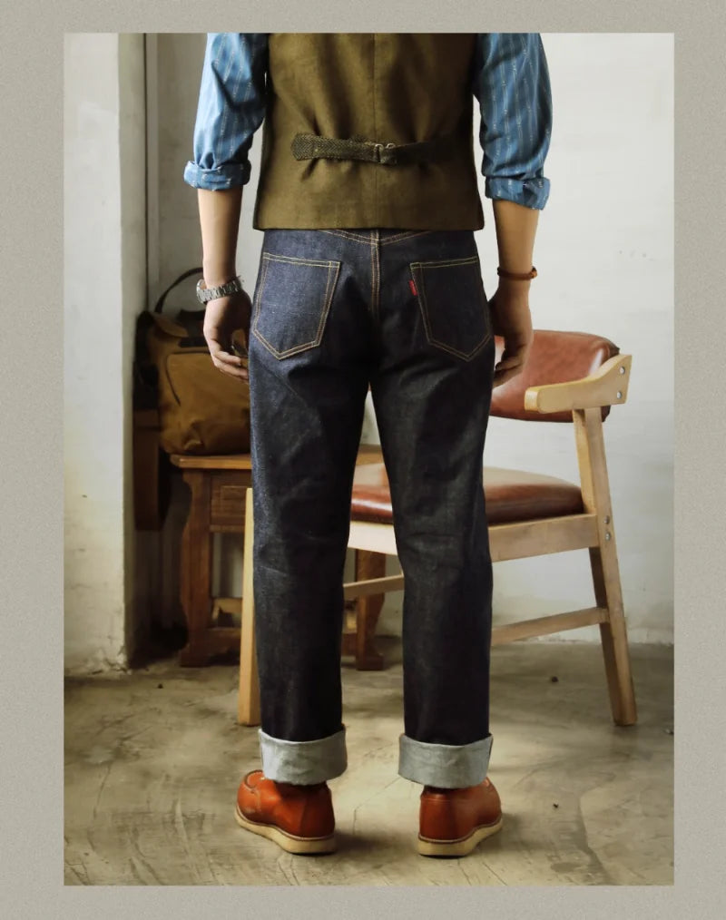Piros Tornado 55501 Laza Egyenes Fazonú Férfi Farmer Raw Selvedge Farmer Nadrág Amekaji
