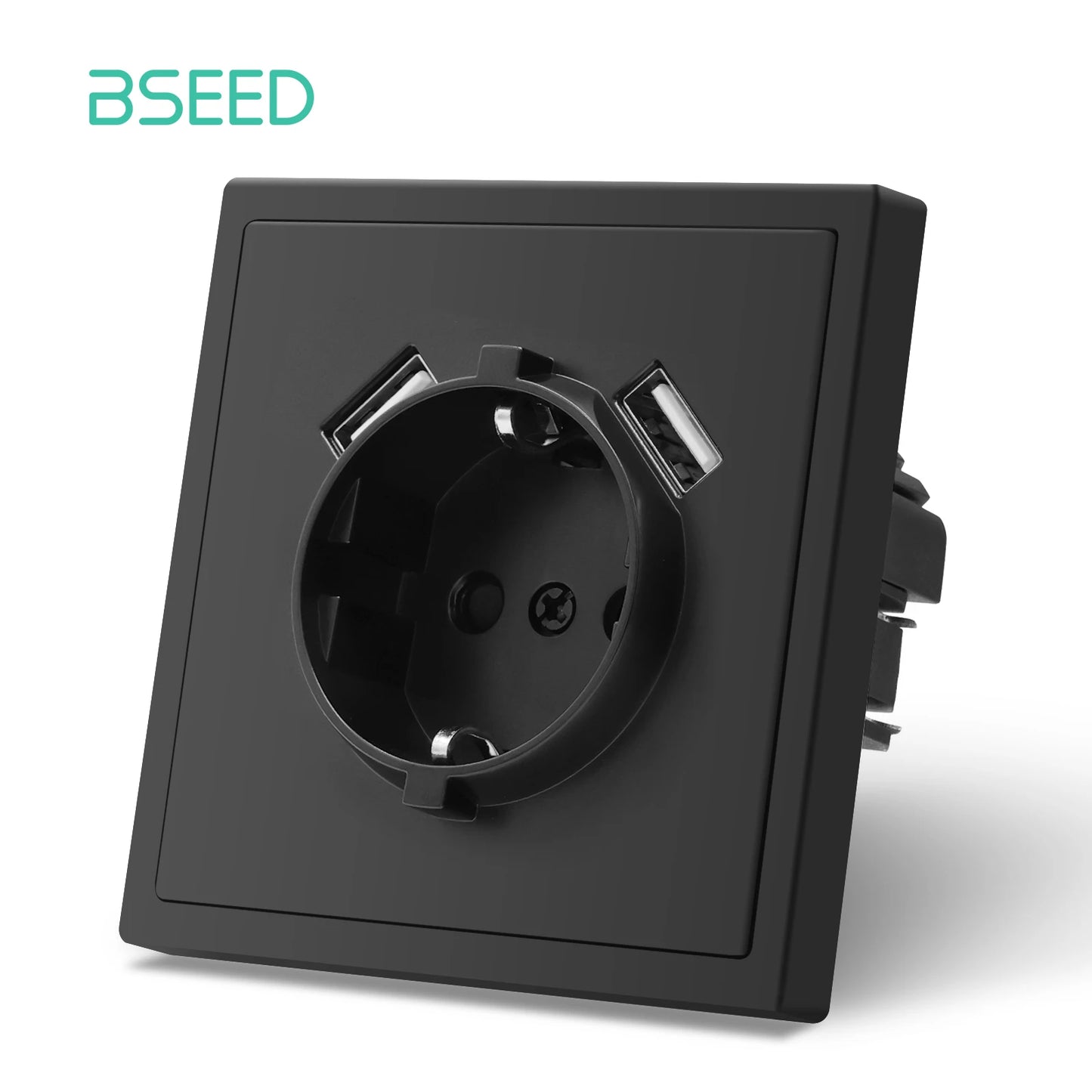 BSEED 1/2-es mechanikus gombos kapcsolók, 1 állású, EU fali aljzatok, USB tápcsatlakozókkal, műanyag panel, LED-ek nélkül, fekete sorozat