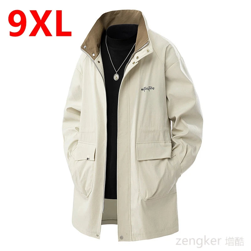 Nagy méretű, ballonkabát, nagy méretű férfi hosszú szárú tavaszi és őszi lezser kabát, laza, plus size 7XL 8XL 9XL