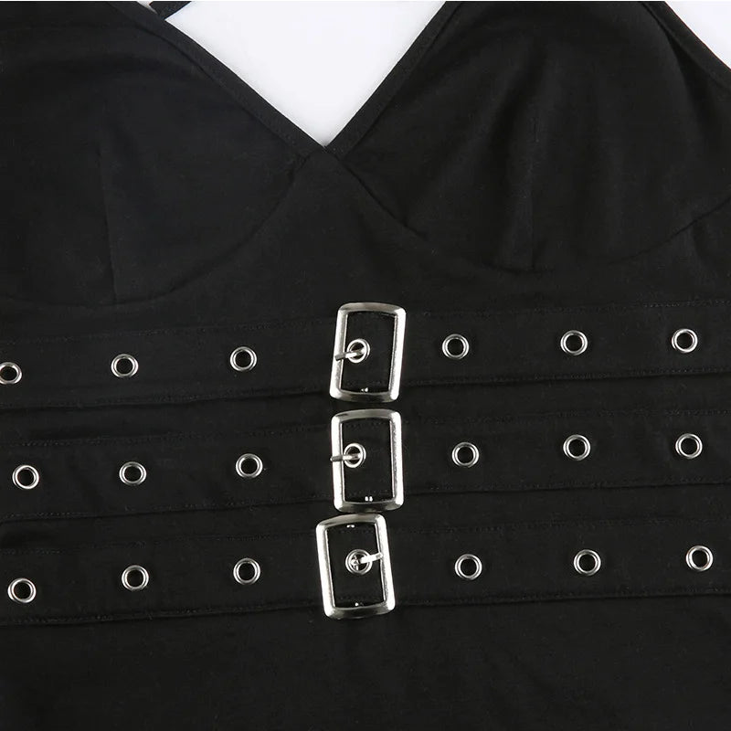 y2k Bandage Crop Top Fekete Hát nélküli Felső Fűzős Aranyos Party Strand Női Retro Alap Punk