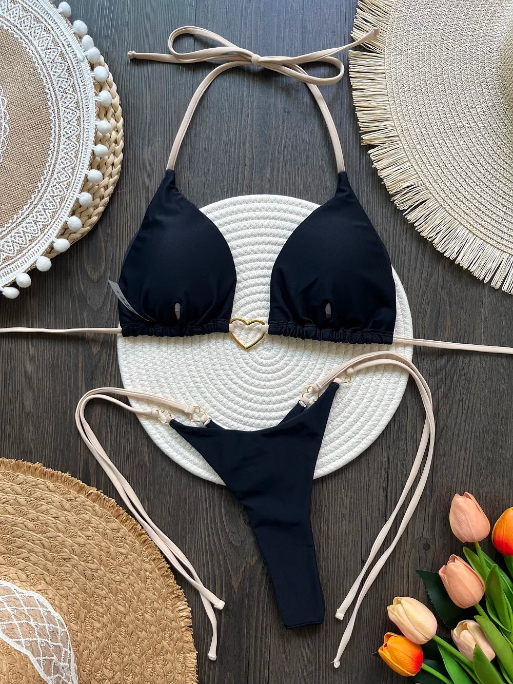 RUOTONSEPT Szexi Pántnélküli Egyszínű Bikini Szett Női Fürdőruha Kétrészes Háromszög Tanga Fürdőruha Brazil Bikinik