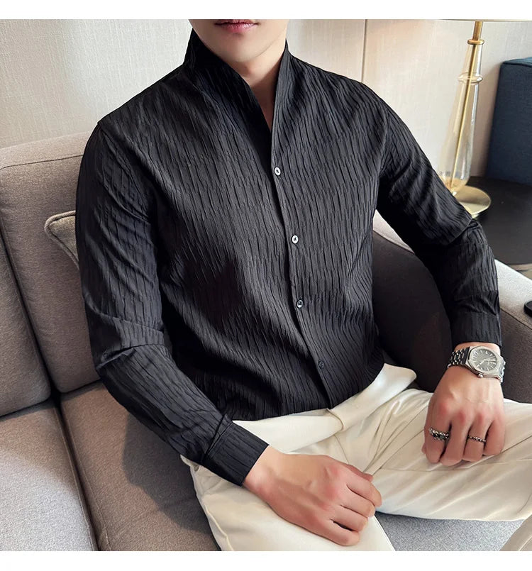 Új férfi ing, brit stílusú, lezser, hosszú ujjú, elegáns felsőrész, 4XL-M méretben