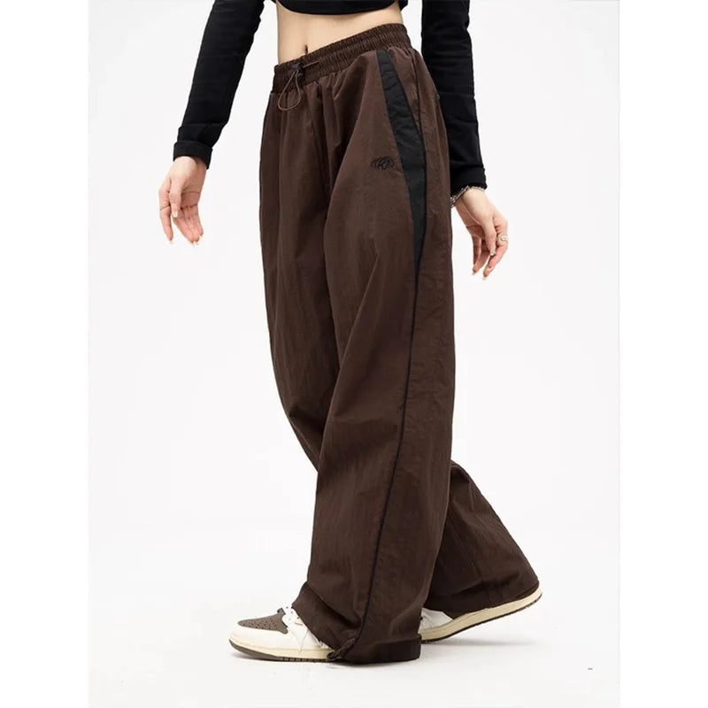 Női lezser, bő, cargo nadrág, húzózsinóros, utcai viselet, laza, túlméretezett, széles szárú, sport, vintage hip-hop, Y2K jogger nadrág