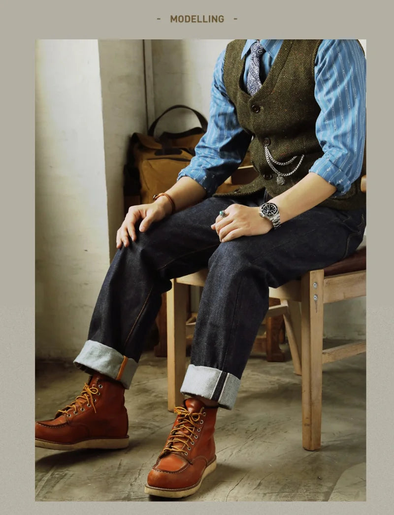 Piros Tornado 55501 Laza Egyenes Fazonú Férfi Farmer Raw Selvedge Farmer Nadrág Amekaji