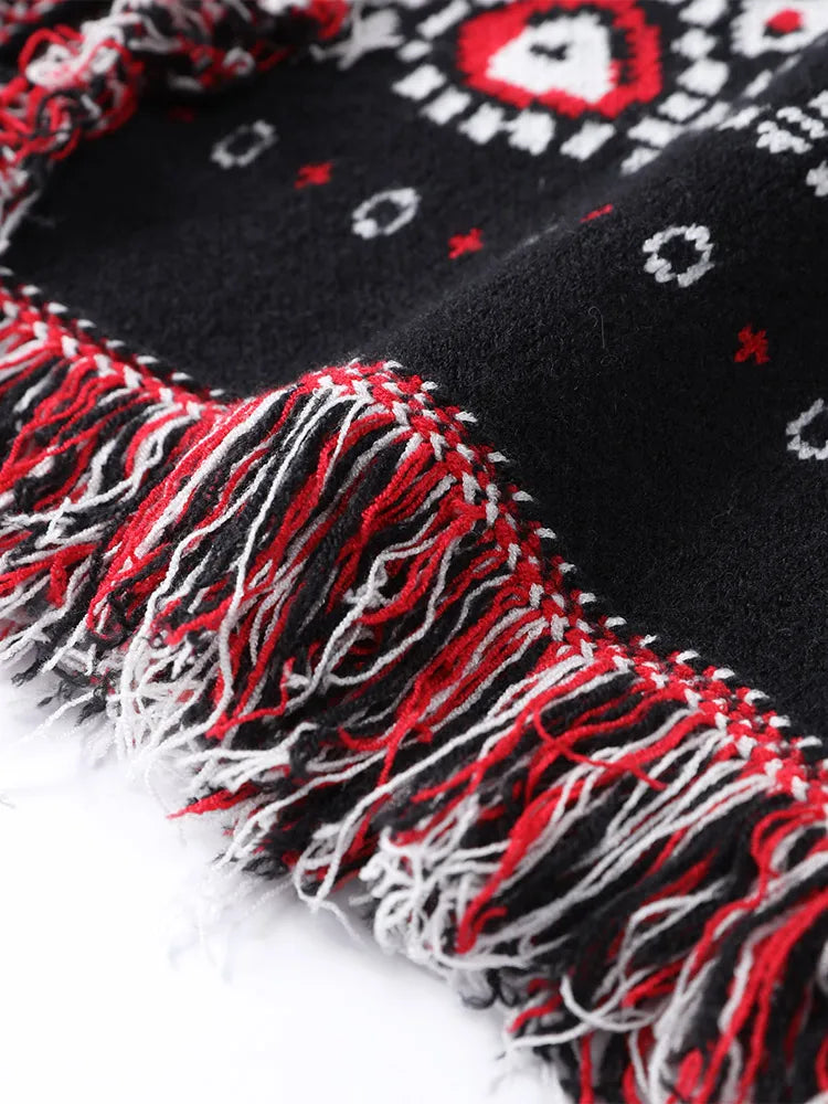 2026 Tavaszi bojtos kötött jacquard női kardigánok laza patchwork V-nyakú hosszú ujjú vastag meleg pulóver női új kötöttáru