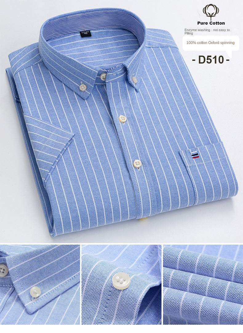 100% pamut férfi Oxford ing, rövid ujjú, nyári, kockás, csíkos, férfi ruházat, üzleti, normál szabású, túlméretezett ing, 7XL, 6XL