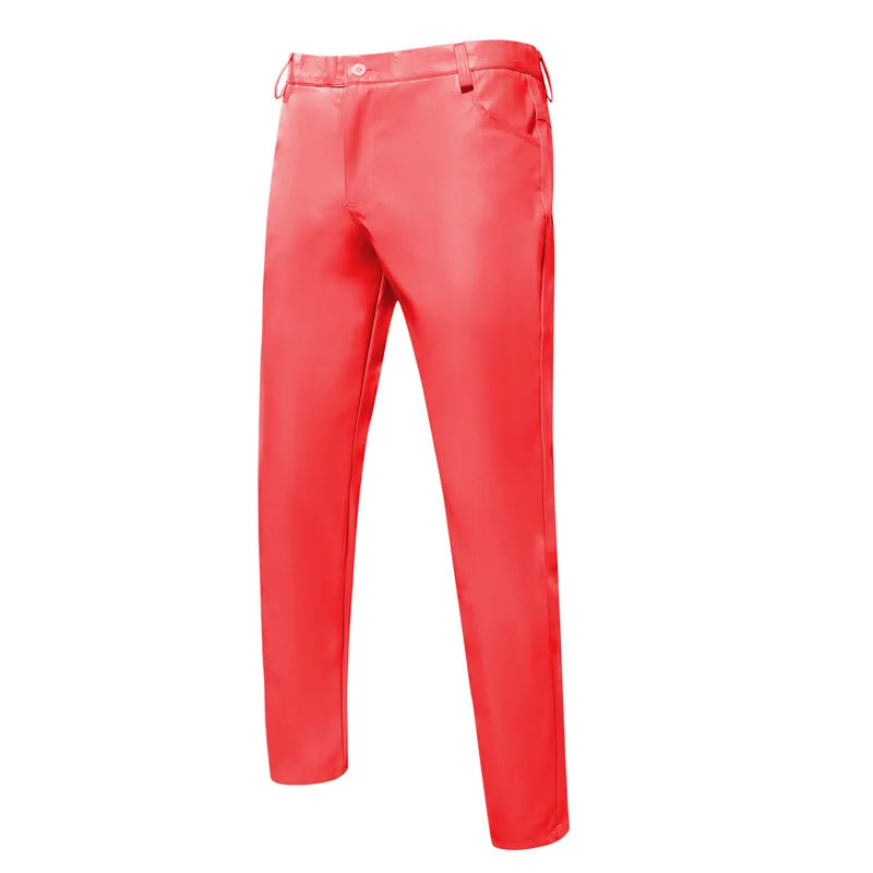 2026 új férfi bőr nadrágok divatos vékony PU nadrágok piros kék fekete szürke fehér pantalones hombre