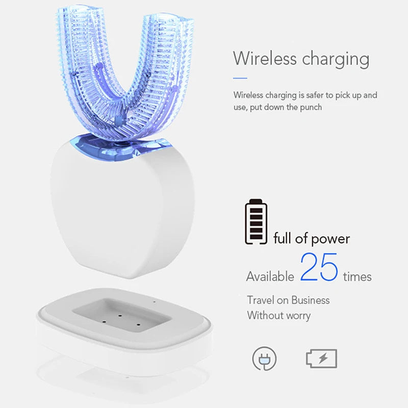 Háztartási USB töltésű ultrahangos U alakú automatikus töltőfogkefe, hordozható fehérítő LED-es elektromos fogkefe