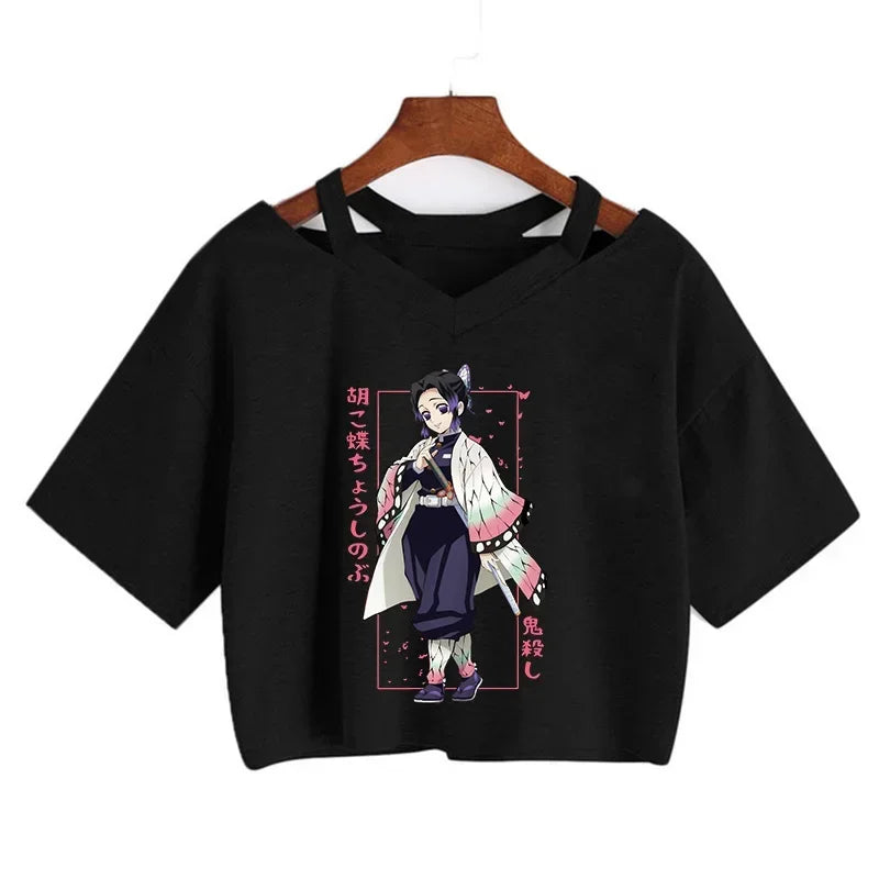 Demon Slayer póló Nezuko póló női Kimetsu No Yaiba crop top pólók japán anime Tanjiro Kamado felsők Manga póló női
