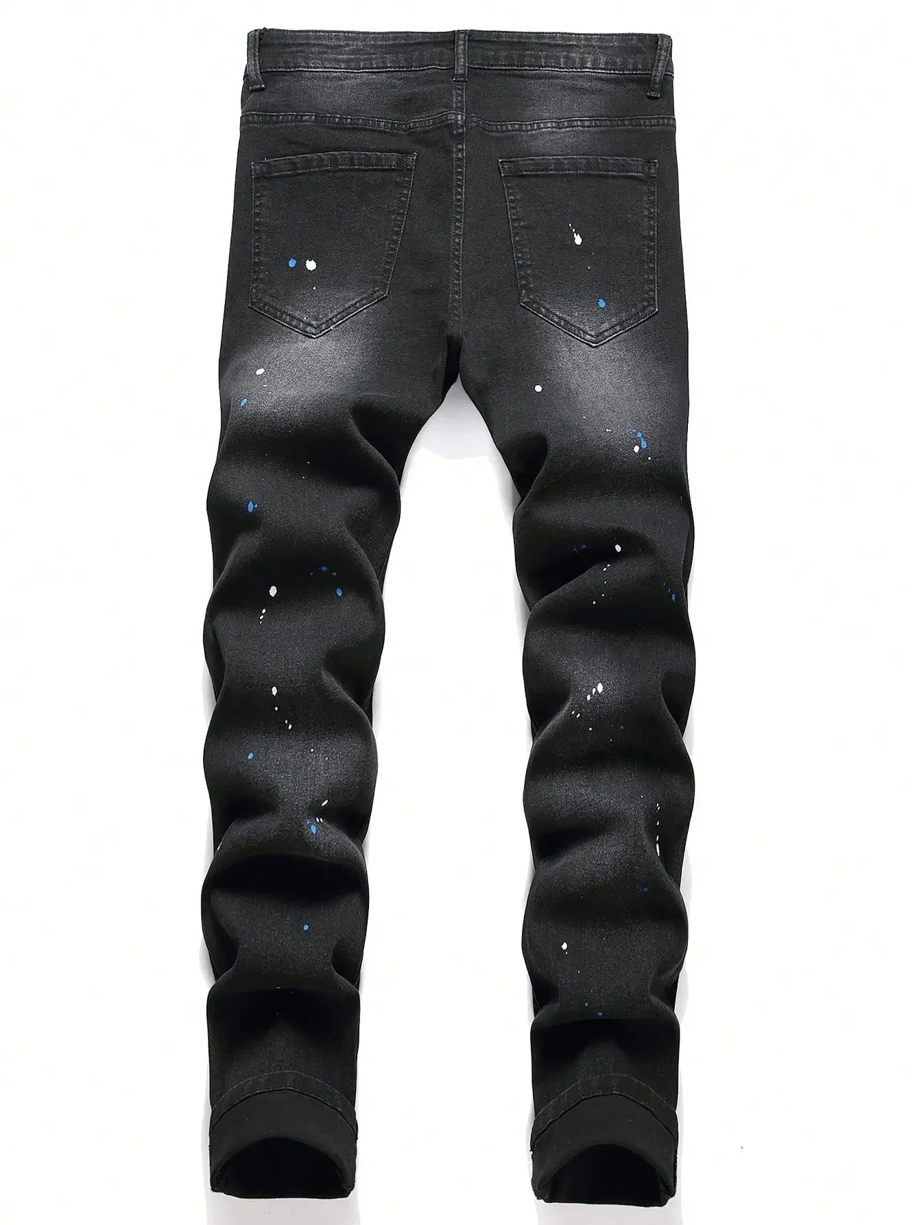 Férfi rugalmas, vékony farmernadrág férfiaknak, lezser nadrág, szakadt, patchwork, lyukas, farmer, hiphop, fekete, egyenes szabású nadrág