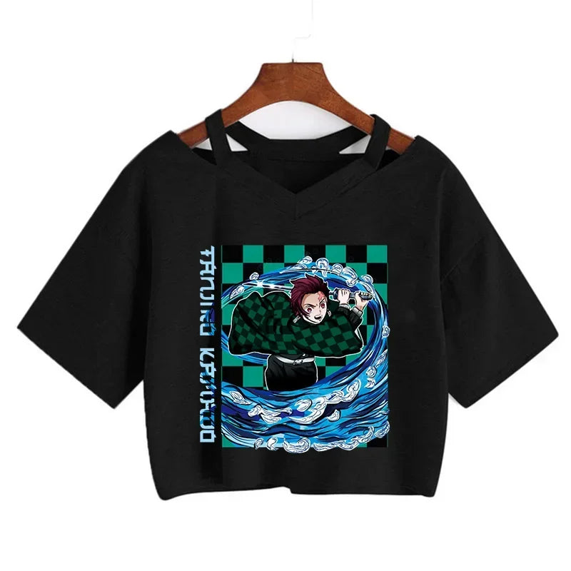 Demon Slayer póló Nezuko póló női Kimetsu No Yaiba crop top pólók japán anime Tanjiro Kamado felsők Manga póló női