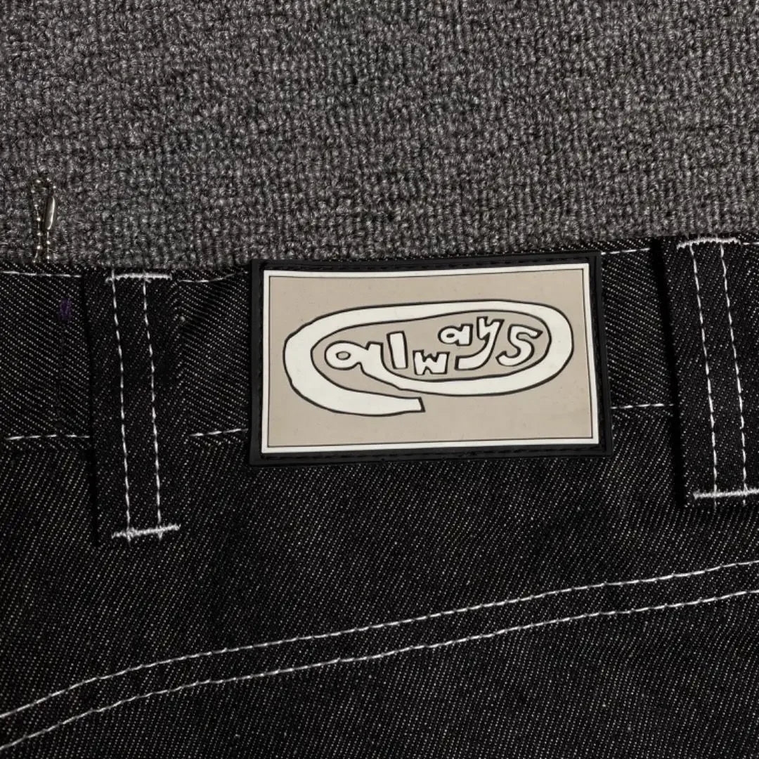 Új Always Jeans Kiváló minőségű Nyomott Hímzésű Egyenes Farmer Fekete Nadrág Férfi Farmer Mintás Trendi Utcai Viselet Always Jeans Férfi