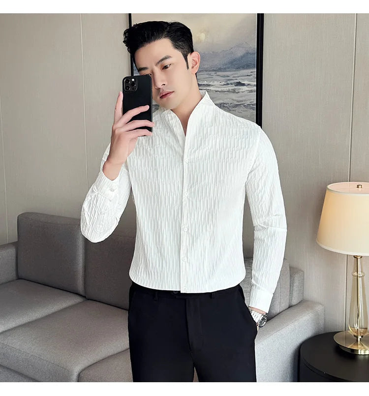 Új férfi ing, brit stílusú, lezser, hosszú ujjú, elegáns felsőrész, 4XL-M méretben