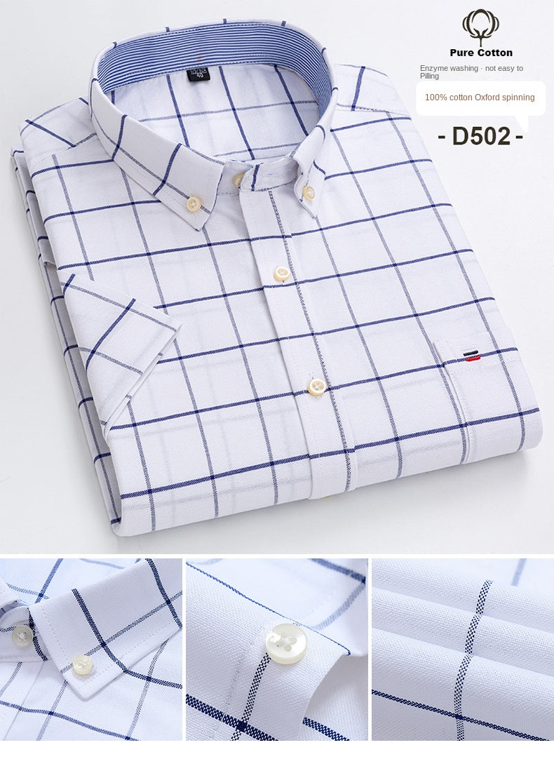 100% pamut férfi Oxford ing, rövid ujjú, nyári, kockás, csíkos, férfi ruházat, üzleti, normál szabású, túlméretezett ing, 7XL, 6XL