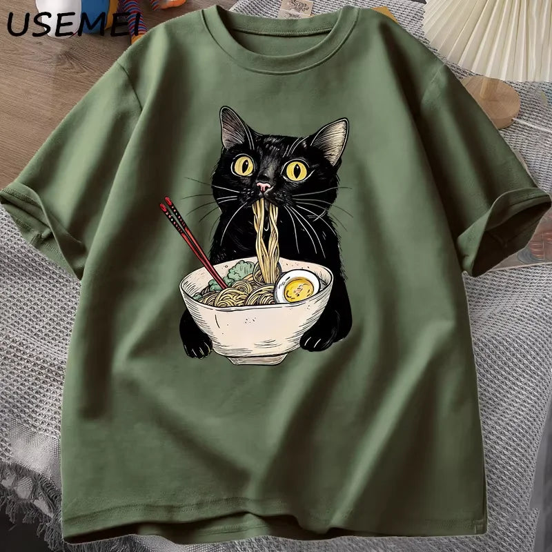 Noodle Ramen macska póló Ínyenc  Fekete macska  férfiaknak és nőknek