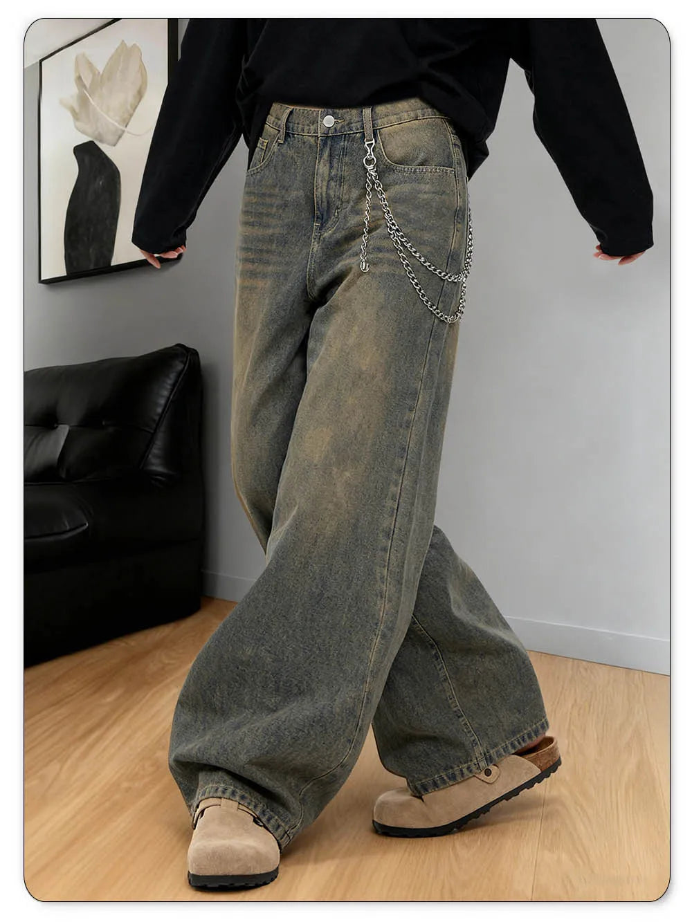 Amerikai retro bő szárú farmernadrág férfi koreai utcai viselet kopott y2k ruházat hétköznapi hétköznapi négy évszak farmernadrág unisex