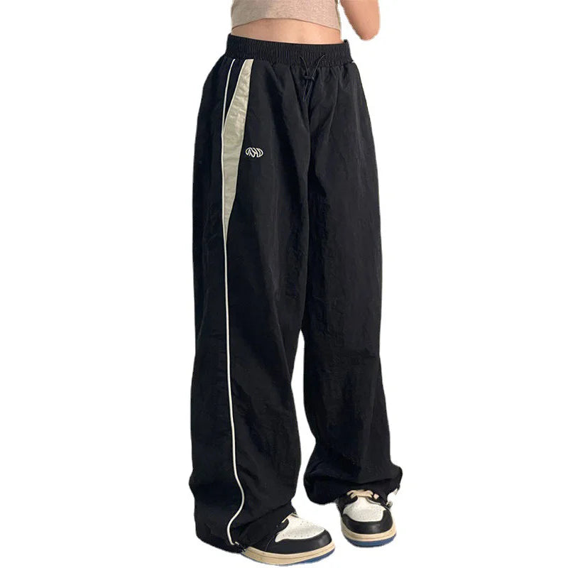 Női lezser, bő, cargo nadrág, húzózsinóros, utcai viselet, laza, túlméretezett, széles szárú, sport, vintage hip-hop, Y2K jogger nadrág