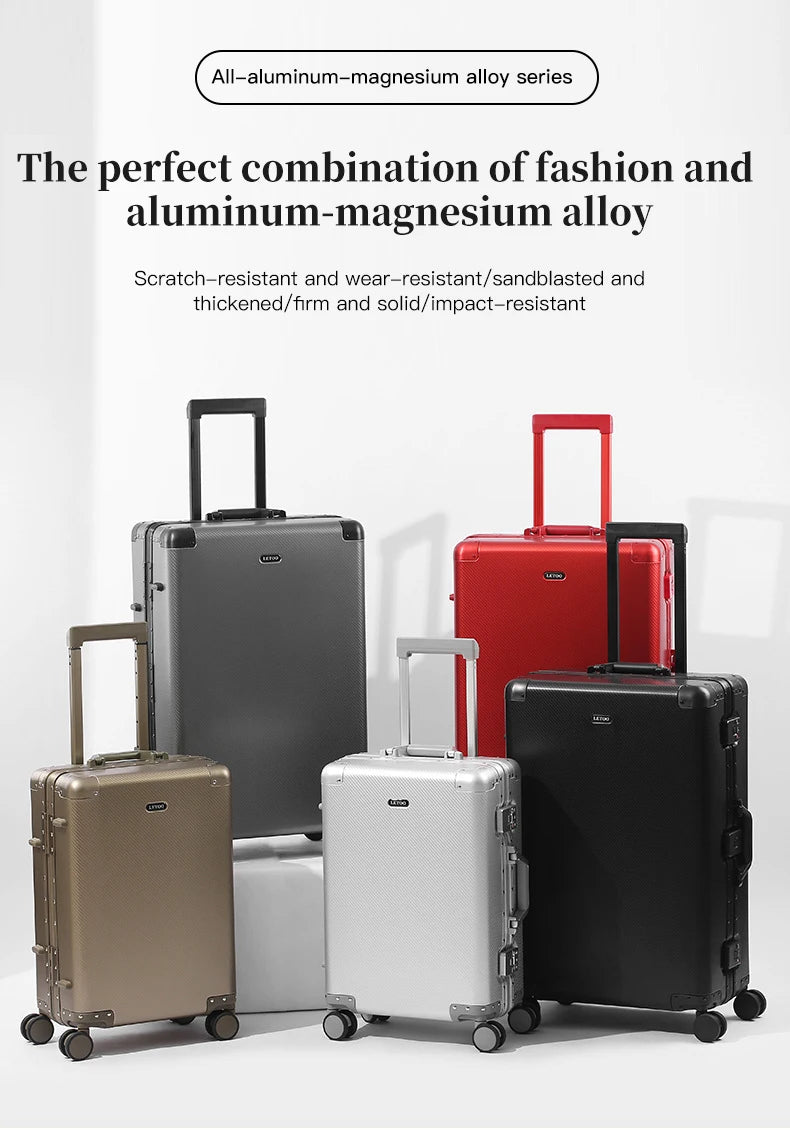 Kézipoggyász - Prémium alumínium-magnézium ötvözetből készült gurulós bőrönd, új kialakítás, szénszálas erősítésű, TSA által jóváhagyott zár