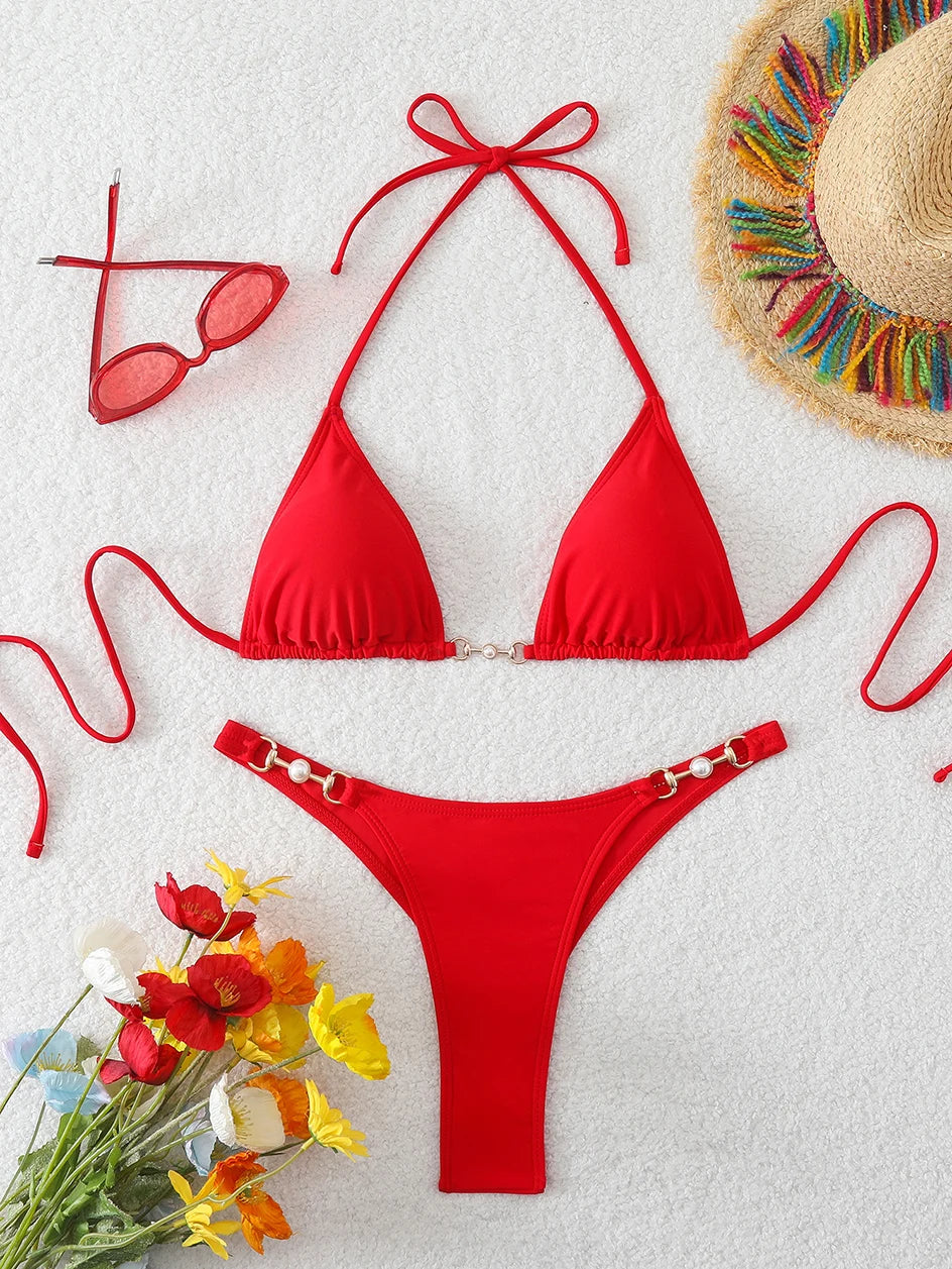 Szexi mikro bikini 2026 női láncos fürdőruha női fürdőruha tanga bikinik szett brazil kétrészes fürdőruha strandruha fürdőruha fürdőző