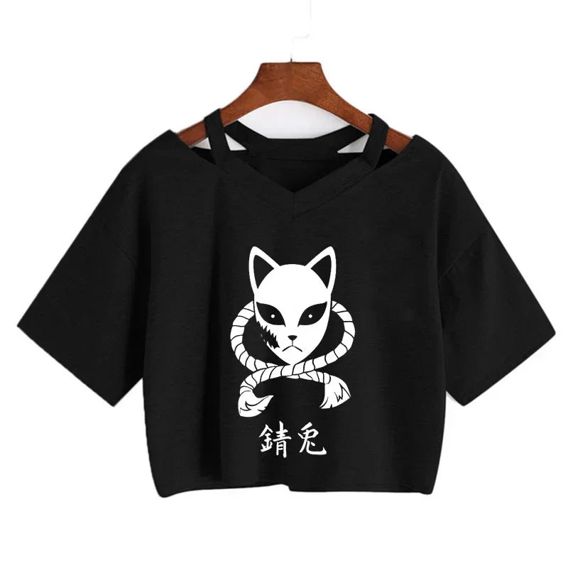 Demon Slayer póló Nezuko póló női Kimetsu No Yaiba crop top pólók japán anime Tanjiro Kamado felsők Manga póló női