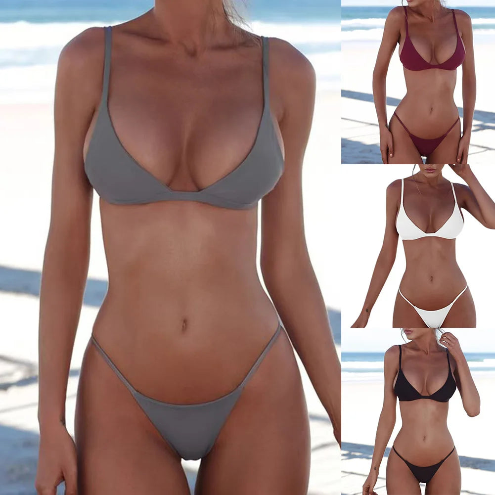 Női bikini szett nyári fürdőruha új, egyszínű, kétrészes fürdőruha divatos hétköznapi sokoldalú bikini strandruha fürdőruha